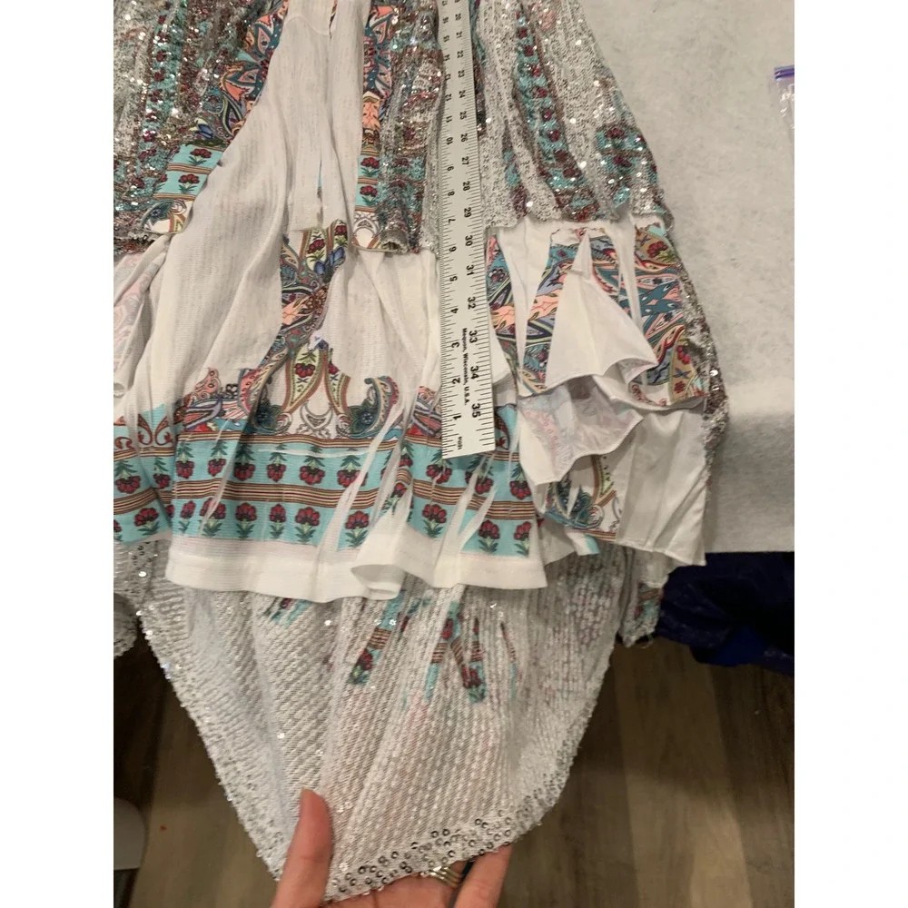Origami Paisley Sequin Duster Vest L Festival Boho Glam art to wear - Picture 9 of 10